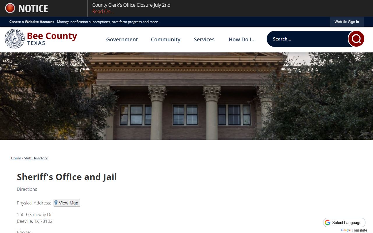 Bee County inmate records sheriff and jail directory