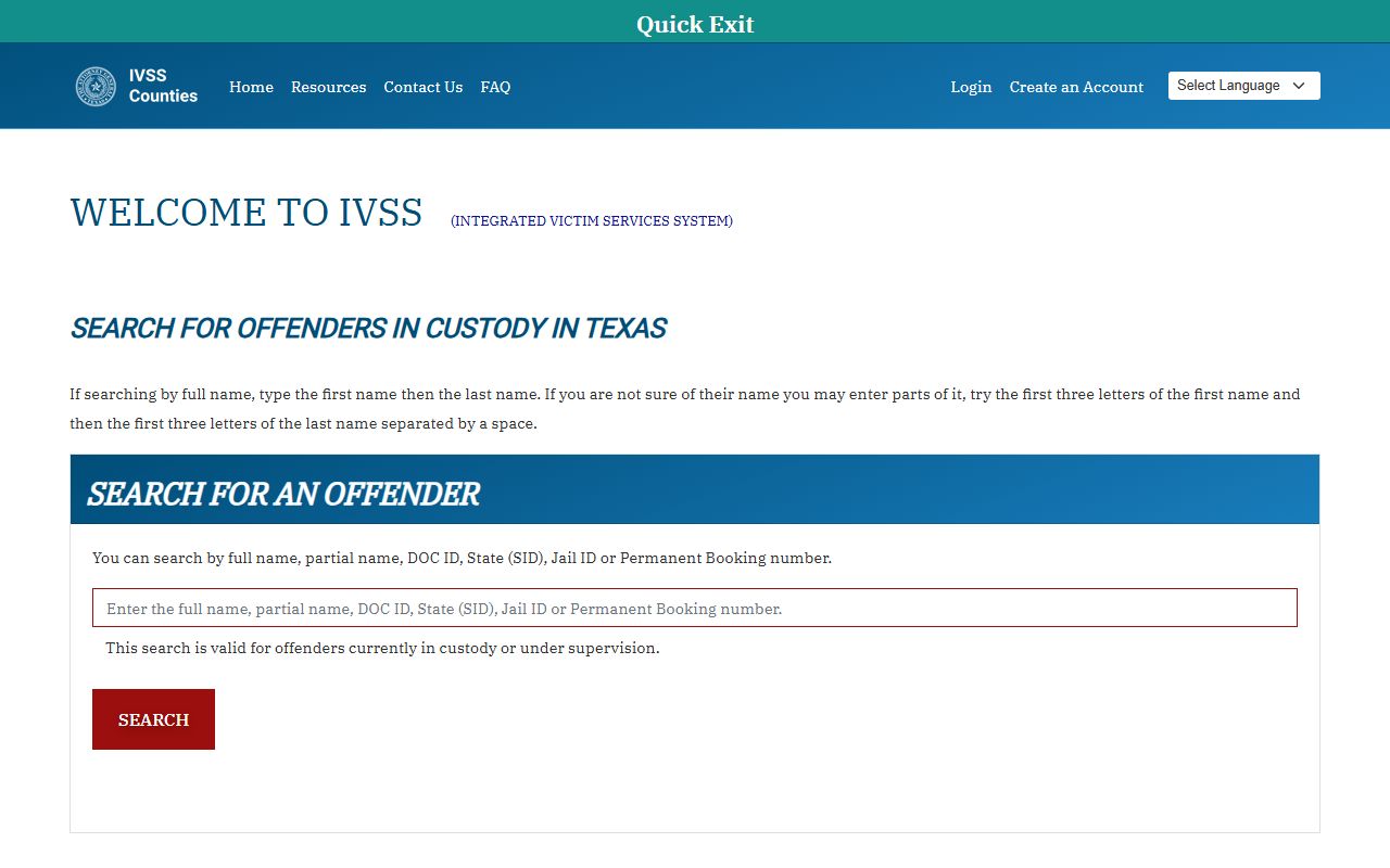 Bee County inmate custody status IVSS Counties portal